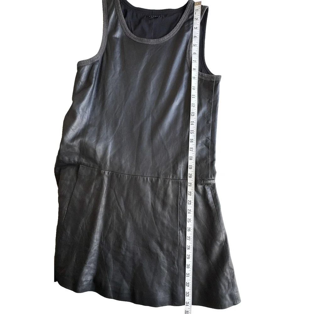 THEORY Nidan C Black Lambskin Leather Sleeveless Drop Waist Dress Size 8 - Picture 16 of 16